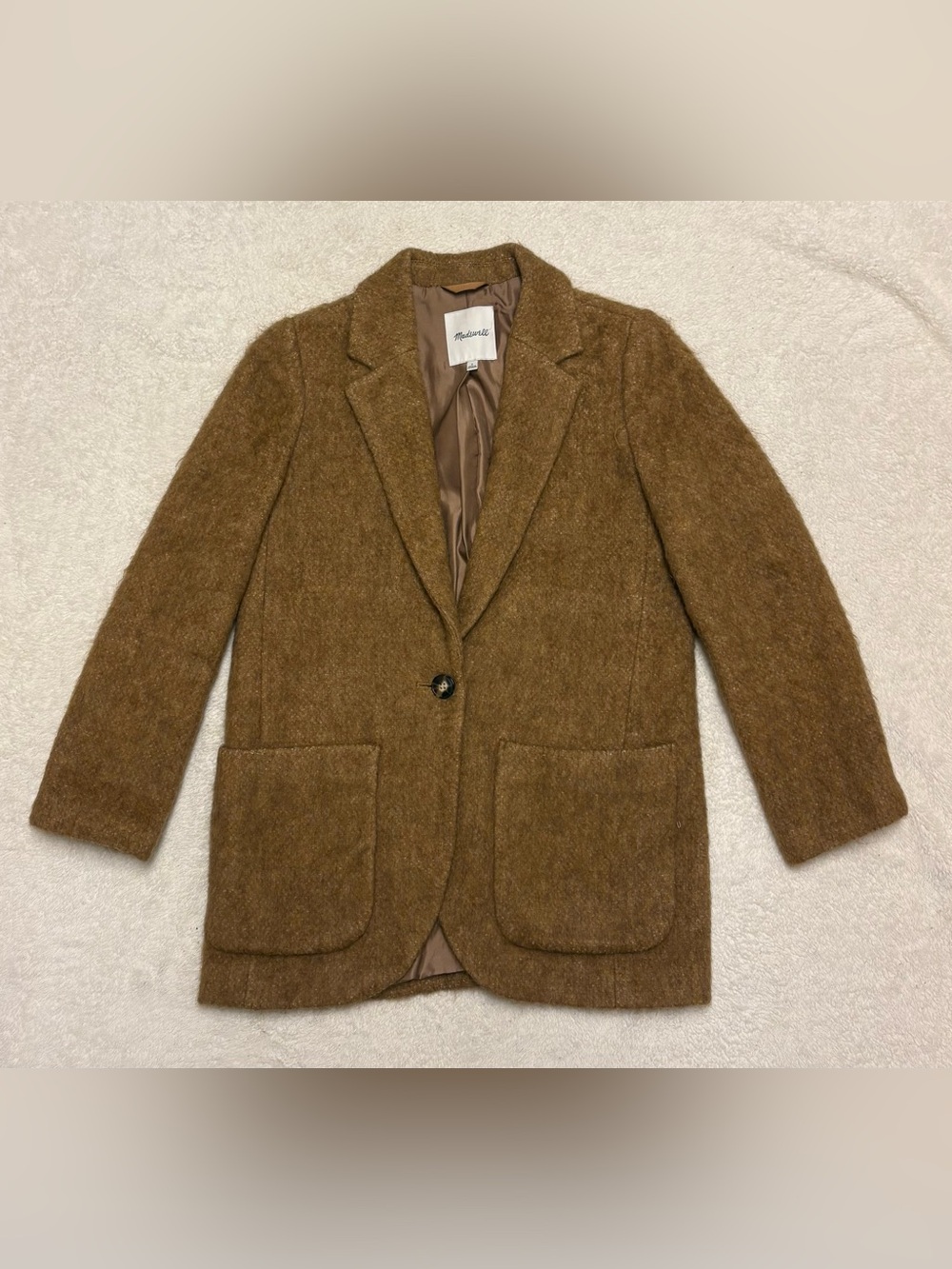 Madewell Woman S Larsen Blazer Alpaca Wool Jacket Brown Fuzzy Knit Button